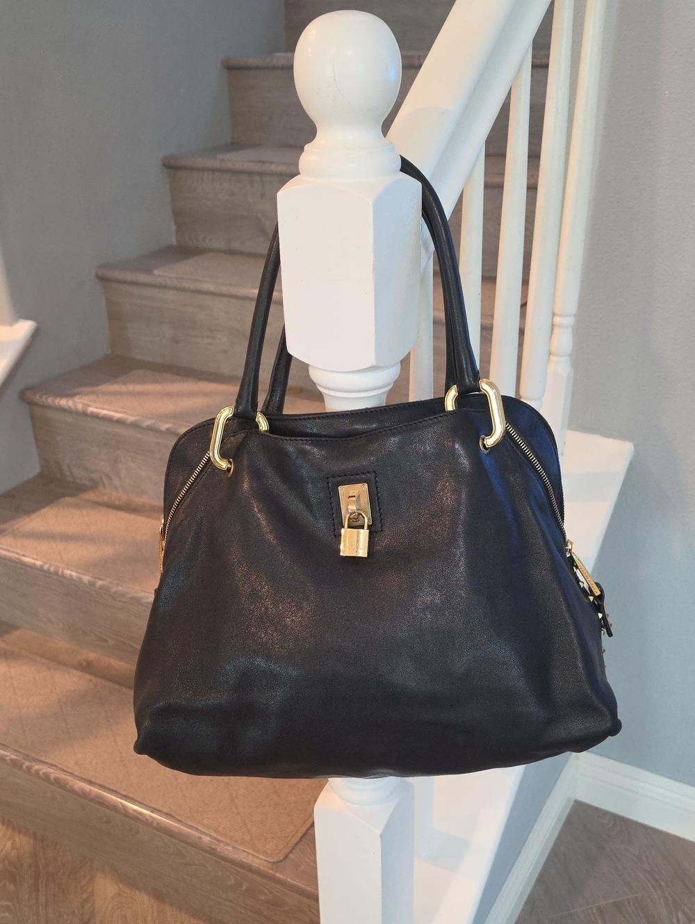 Marc Jacobs Black Leather Shoulder Bag with Gold Hardware